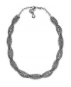 Step up your look in polished style. Alfani necklace features a chic braided design accented by sparkling crystals. Setting and chain crafted in silver tone mixed metal. Approximate length: 17 inches + 2-inch extender.