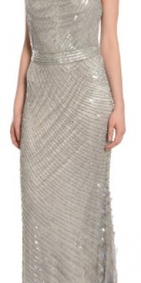 AIDAN MATTOX Decadent Sequin Beaded Long Evening Gown Dress 10