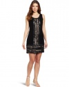 Adrianna Papell Women's Sleeveless Fully Beaded Sheath Dress, Black/Copper, 12