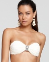 Carmen Marc Valvo's pristine bikini top is a must-have for exotic excursions and luxurious lounging.