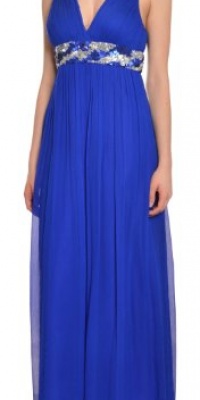 Aidan Mattox Women's Crinkle Silk Empire Sequin Evening Gown 12 Sapphire