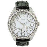 Guess Women's U95096L1 Black Leather Quartz Watch with White Dial