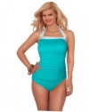 Ralph Lauren Solid Shirred Front Tank Style Swimsuit ~ Seafoam