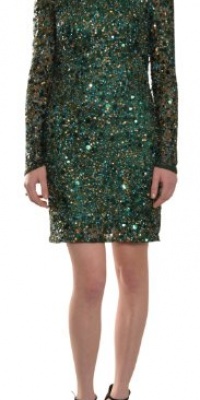 Aidan Mattox Women's Glitzy Fully Sequins Long Sleeve Cocktail Dress 8 Hunter Green