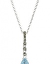 Judith Jack Sterling Silver with Marcasite and Blue Topaz Dbl Drop Pendant Necklace