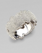 An arresting design that dazzles in plated rhodium. Brass Hinged, box and tongue closure Diameter, about 2¼ Width, about 1¼ Imported 