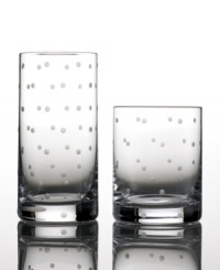 Adorable etched polka dots lend a touch of whimsy to these otherwise classic highball glasses. Crafted in thick, clear crystal for easy elegance. Shown left.