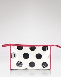 Trimmed in bright pink with polka dots, kate spade new york's graphic cosmetics bag is a chic spot to stow your stuff.