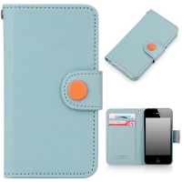 LiveWork Button Wallet Case (Sky Blue) for Apple iPhone 4 / 4S