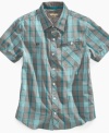 A cool classic. This plaid shirt from Epic Threads is a crisp, breezy style he'll love.