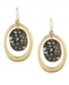 Intergalactic glamour. Kenneth Cole New York's modern orbital earrings feature a gold tone mixed metal fish wire and ring wrapped around a crystal-accented disc in hematite hues. Approximate drop: 1-3/4 inches.