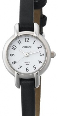 Carriage Women's C7A211 Silver-Tone Round Case White Dial Black Croco Strap Watch