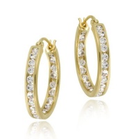 18k Gold over Silver 20mm Channel Set CZ Hoop Earrings