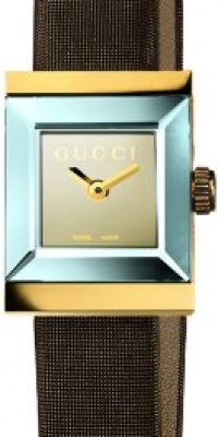 Gucci Women's YA128506 G-Frame Square Brown Satin Strap 18k Case Watch