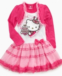 Make the birthday girl feel extra special in this shrug and tutu dress from Hello Kitty, with a sweet crown kitty graphic on front, exclusive to Macy's!