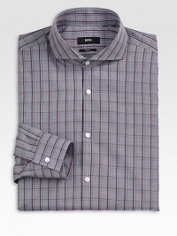 A charming check pattern shapes and defines this classic dress shirt in slim-fitting cotton.Button-frontSpread collarCottonMachine washImported