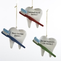 SET OF 3 DENTIST TOOTH WITH TOOTHBRUSH ORNAMENTS