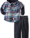 Nannette Baby-boys Infant Bear Flannel 2 Piece Pant Set, Navy, 18 Months