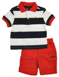 Nautica Baby-Boys Infant 2 Piece Bold Stripe Polo Short Set, Sport Navy, 24 Months