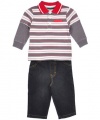 Calvin Klein Baby-boys Newborn Polo Long Sleeve Tee And Jean, Assorted, 0-3 Months