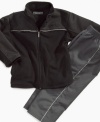 Pump him up for playtime with this comfy track jacket and pants set from Kenneth Cole.