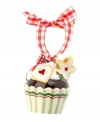 Something to savor around your table and tree, the Winter Bakery cupcake ornament is decorated with snow-white icing, sugar cookies and a miniature wreath. Hangs from gingham ribbon. From Villeroy & Boch.