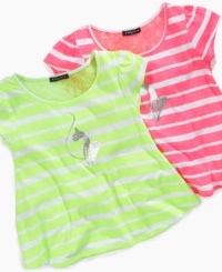 Keep it cool wearing this horizontal neon stripe tee by Baby Phat solo or as an added layer for warmth.