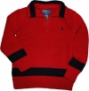 Ralph Lauren Toddler Boy's Mockneck Single Stripe Sweater, Red, 2/2T