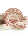 Created by Johnson Bros., this intricately embellished dinnerware and dishes set depicts the stony structures and landscapes of English yore. In rich burgundy on ivory earthenware.