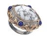 Carlo Viani® 14K Rose Gold Plated Howlite Ring with Lapis Gemstones Size 8