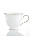 A Lenox classic, the Federal Platinum teacup adds a luxurious note to your table in exquisite white bone china with platinum trim. Coordinating Debut Platinum crystal stemware adds the finishing flourish.