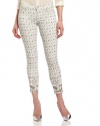 7 For All Mankind Women's Crop Slim Cigarette With Photo Real Embellishment, Silver/White, 23