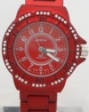 Geneva Quartz Women Watch Rhinestone Accent Red Enamel Bracelet Watch