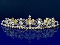 Bridal Wedding Tiara Crown With Gold Flowers 4652G5