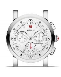 Michele's stainless steel watch is sporty-chic, boasting silver markers and a nautical dial. Come about-- this piece sails from day-to-night without missing a tick.