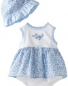 Little Me Baby-girls Newborn Belle Popover and Hat, Blue Floral, 9 Months