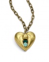 THE LOOKPendant silhouetteHeart pendantGreen Swarovski crystal accentsBrass-plated settingTHE MEASUREMENTPendant width, about 1.5Pendant length, about 1.75Length, about 30ORIGINMade in USA