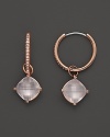 Lisa Nik 18K Rose Gold Diamond Hoop Earrings with Rose Quartz Detachable Drops