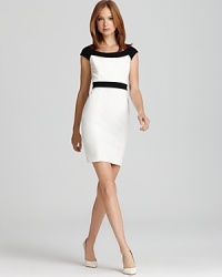 In versatile ponte, this Cynthia Steffe color block dress in the desk-to-dinner silhouette that defines sophistication--perfect with sleek white pumps now that summer has arrived.