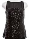 Michael Kors Black Sheer Boat Neck Sequin Sleeveless Shirt Top X-Small