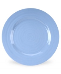 Like a blooming bed of forget-me-nots, this powder-blue porcelain dinnerware has a fresh, natural vibrance. A hand thrown texture gives Portmeirion's contemporary dinner plates the irresistible charm of traditional pottery.