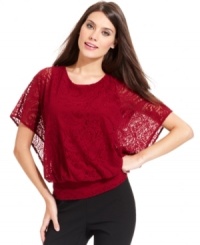 Adorned with a sheer paisley-lace overlay, Alfani's blouson top is a feminine addition to your wardrobe. (Clearance)