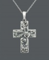 Divine style and breathtaking design. Genevieve & Grace pendant features a beautiful floral-patterned cross accented by glittering marcasite. Setting and chain crafted in sterling silver. Approximate length: 18 inches. Approximate drop length: 1-1/4 inches. Approximate drop width: 3/4 inch.