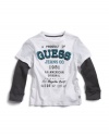 GUESS Kids Boys Little Boy Long-Sleeve Logo Tee with Flo, WHITE (3T)