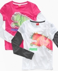 She'll love the layered look and cool metallic cat logo on this Puma tee.