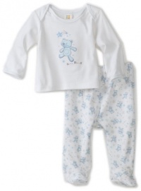 ABSORBA Baby-Boys Newborn Sweet Bear Boys Two Piece Footed Pant Set, Blue/White, 3/6