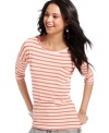 Must-have alert! Classic stripes lend cool energy to this super-comfy top from Pink Rose. (Clearance)