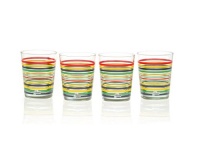 Fiesta Multi-Color Stripe Glassware, 15-Ounce Tapered DOF (Double Old Fashion), Set of 4