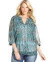 A sheer winner: Charter Club's three-quarter-sleeve plus size blouse-- dress it up with trousers or down with denim!