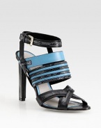 Secured by an adjustable ankle strap, smooth leather and lustrous snake-embossed leather intertwine in this strappy, sultry style. Self-covered heel, 4 (100mm)Leather and snake-embossed leather upperLeather lining and solePadded insoleMade in Italy